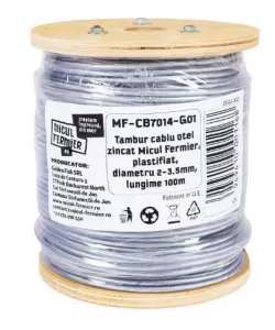 Tambur cablu otel zincat Micul Fermier, plastifiat, diametru 2-3.5mm, lungime 100m Tambur cablu otel zincat Micul Fermier, plastifiat, diametru 2-3.5mm, lungime 100m