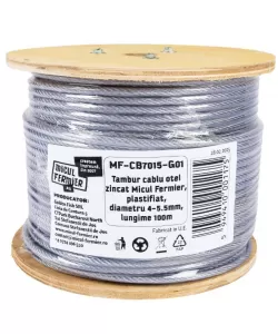 Tambur cablu otel zincat Micul Fermier, plastifiat, diametru 4-5.5mm, lungime 100m Tambur cablu otel zincat Micul Fermier, plastifiat, diametru 4-5.5mm, lungime 100m