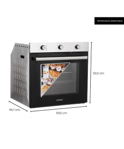 Cuptor incorporabil Hausberg HB-8053IN, Electric, Putere 2225 W, 71 l, 6 Functii, Ventilatie, Timer, Clasa A, Negru/Inox