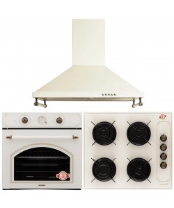 Pachet HAUSBERG Rustic, Cuptor incorporabil, Plita Incorporabila, Hota decorativa, Bej