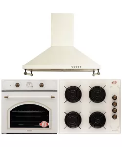 Pachet HAUSBERG Rustic, Cuptor incorporabil, Plita Incorporabila, Hota decorativa, Bej