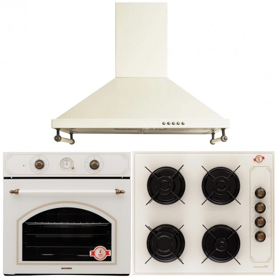 Pachet HAUSBERG Rustic, Cuptor incorporabil, Plita Incorporabila, Hota decorativa, Bej