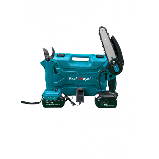 Pachet pentru Gradinarit, Kraft Royal , Foarfeca + Mini Drujba, 36V, 8Ah, 2 Acumulatori, 2 lanturi