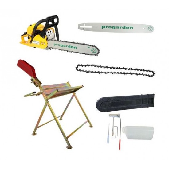 ProGARDEN MF3040P Motoferastrau 400mm, 3CP, benzina 2t, 51cmc + Capra taiat lemne cu suport + Cadou lama si lant
