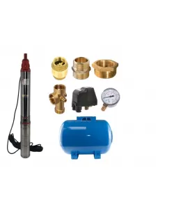 Kit complet hidrofor, Pompa submersibila de apa curata 1800 W, 12 turbine, Cablu alimentare 15 Metri, Bazin hidrofor 50 Litri, accesorii incluse