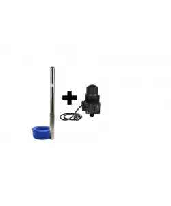 Pachet Pompa submersibila de mare adancime, DDT, 4SDM3-20, 2500 W, 20 turbine, 12 m³/h Inox, 30 m cablu + Presostat electronic automat DDT, LS-4