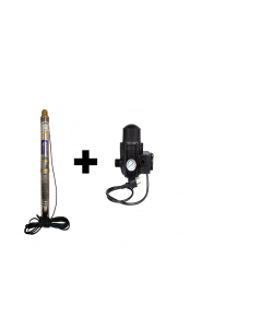 Pachet Pompa submersibila de adancime, DDT, QJD2-8, 1100 W, 8 turbine, Inox + Presostat electronic automat DDT, LS-4