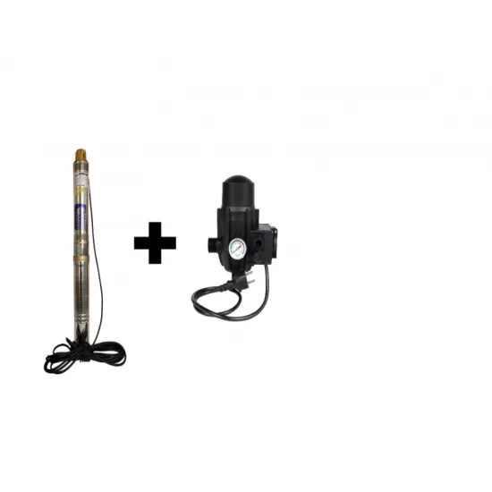 Pachet Pompa submersibila de adancime, DDT, QJD2-8, 1100 W, 8 turbine, Inox + Presostat electronic automat DDT, LS-4