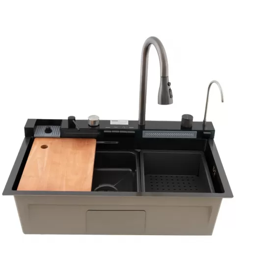 Chiuveta multifunctionala din inox MH7546-SET-06 nano black, honeycomb, seria Decor MIXXUS