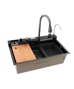 Chiuveta multifunctionala din inox MH7546-SET-06 nano black, honeycomb, seria Decor MIXXUS