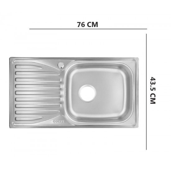 Chiuveta inox Freddo SN9019D, pentru blat, finisaj satinat, cuva dreapta, scurgere Q32, 43.5 x 76 cm, adancime 15 cm