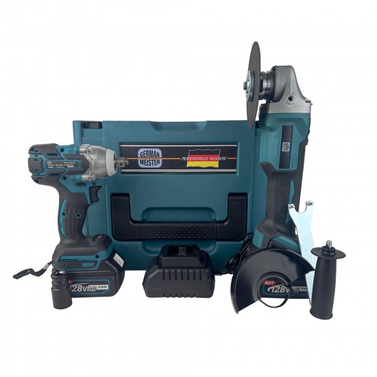 Trusa German Meister Masina cu Impact + Polizor Unghiular 128V, 8Ah, cu 2 Acumulatori