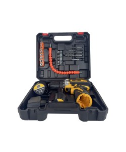 Bormasina - Autofiletanta cu percutie German Meister, 12V, trusa 26 accesorii, 2 acumulatori Galbena