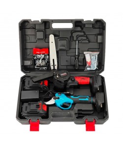 Set foarfeca & Mini drujba cu 2 acumulatori DDT-CRISTAL, incarcator, accesorii incluse, 24 V, 2 Ah