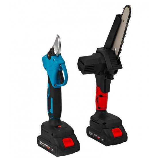 Set foarfeca & Mini drujba cu 2 acumulatori DDT-CRISTAL, incarcator, accesorii incluse, 24 V, 2 Ah