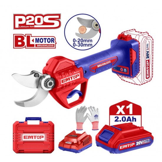 Foarfeca dreapta cu 1 acumulator 2.0AH, 20-30mm, cutie de transport - ELSL203051, EMTOP