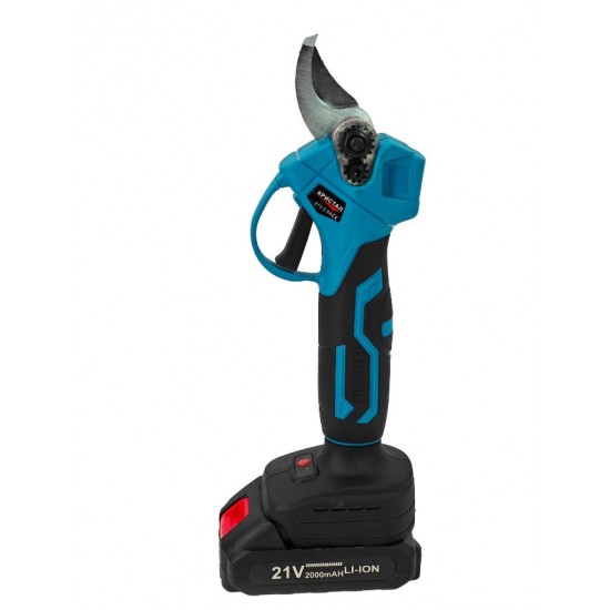 Foarfeca electrica pentru vita de vie, crengi, DDT-CRISTAL cu 2 Acumulatori 21 V, 2000 mAh, Albastru