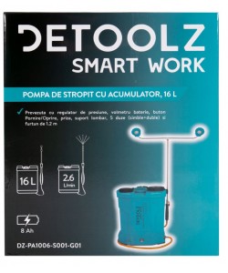 Pompa de stropit cu acumulator, Detoolz 16L