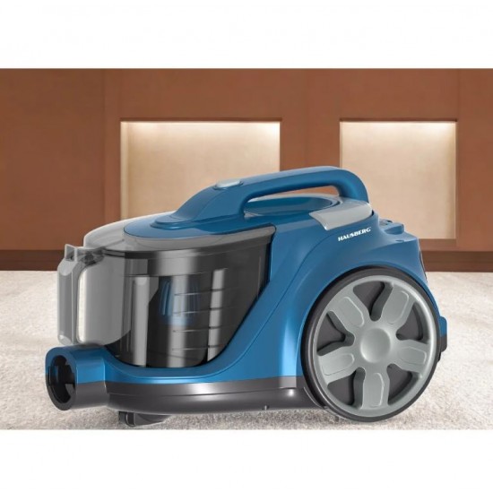 Aspirator fara sac HAUSBERG HB-2821BL, 2400W, multiciclon, aspirare uscata, capacitate 3 litri, filtru HEPA, control viteza, derulator automat cablu, Bleu-Negru