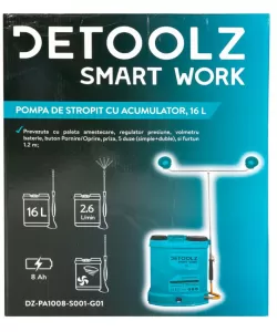Pompa de stropit cu acumulator Li-Ion, Detoolz 16L Pompa de stropit cu acumulator Li-Ion, Detoolz 16L