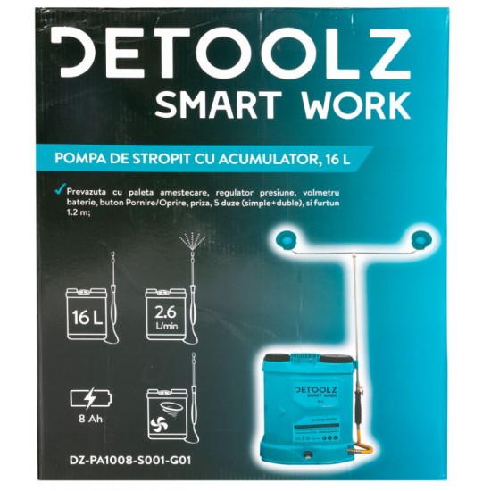 Pompa de stropit cu acumulator Li-Ion, Detoolz 16L