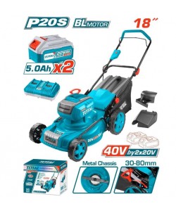 Masina de tuns iarba TOTAL pe acumulatori , 40V, diametru taiere 46cm, cos colector 60L, 2 acumulatori 5Ah si incarcator dublu inclus