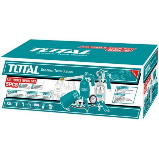 Kit 5 piese TOTAL pentru: suflat, umflat, spalat, vopsit si furtun 5m pentru compresor