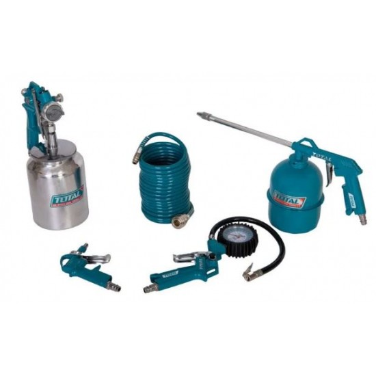Kit 5 piese TOTAL pentru: suflat, umflat, spalat, vopsit si furtun 5m pentru compresor