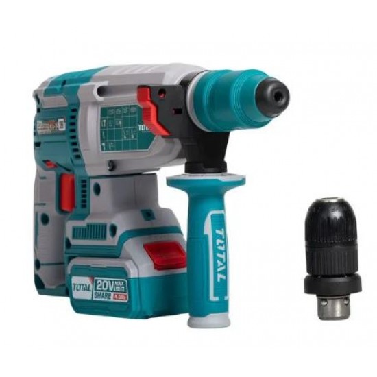 Ciocan rotopercutor pe acumulatori TOTAL, 2j, LI-ION, 20V, motor fara perii (INDUSTRIAL)