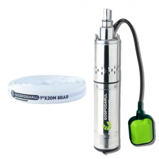 Pompa submersibila apa curata Gospodarul Profesionist, 1100W, cu snec si flotor 4QGD-1100-F + furtun 20m