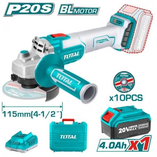 Polizor unghiular TOTAL Industrial, Li-Ion, 20V, 115mm, INCLUDE acumulator si incarcator