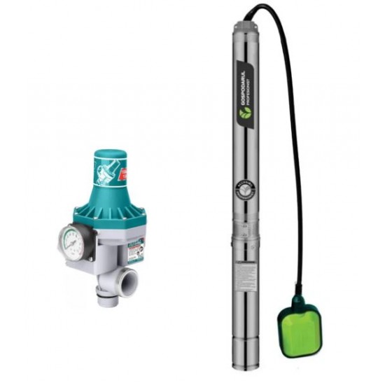 Pompa submersibila apa curata Gospodarul Profesionist cu snec si flotor - 4QGD-1500-F + Presostat Total