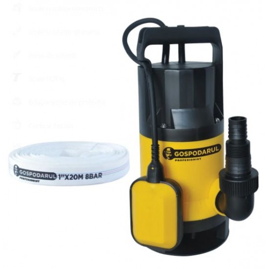 Pompa submersibila apa murdara Gospodarul Profesionist - QDP-400-F 400W, 8000 l/h + furtun 20m