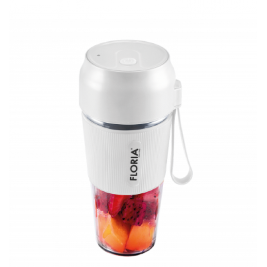 Blender portabil Floria ZLN1720 pentru suc reincarcabil, Capacitate 300 ml, Putere 50W, Lame din otel inoxidabil, Alb
