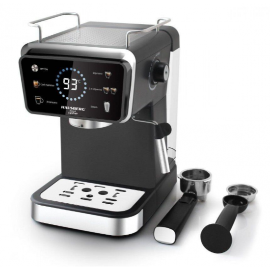 Espressor 2 in 1 HAUSBERG HB-3730IN, Hot & Cold, 20 bari, 1350 W, 1,5 L, Protectie la Supraincalzire si Suprapresiune, ERP, NTC, PID, Timer, Display, Spumare, Cafea macinata si capsule