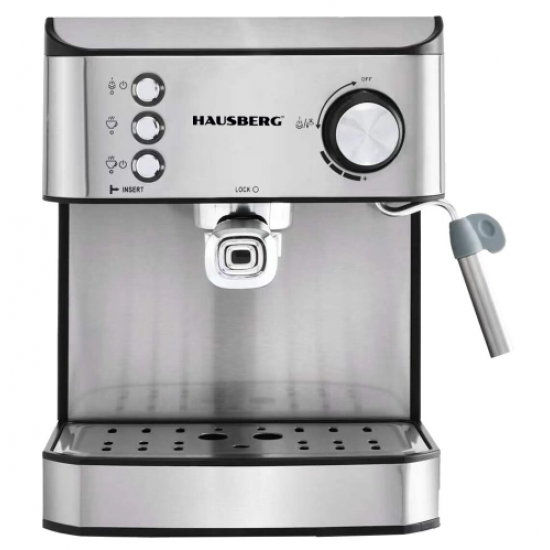 Espressor cafea HAUSBERG HB3725, cafea macinata, 15 bar, 850-1000 W, gri cu negru