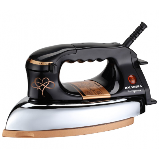Fier de calcat Retro HAUSBERG HB-7817NG, 1000-1200W, Talpa acoperit ceramic turnat, Termostat, 6 Setari temperatura, Indicator luminos, Protectie supraincalzire, Temperatura 200°C, Negru