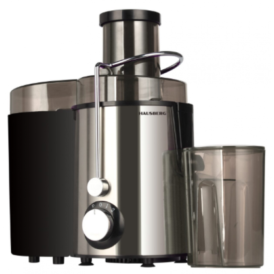 Produs resigilat Storcator de fructe si legume Hausberg HB-7645, 600 W, 2 viteze + Turbo, recipient pulpa 1 l, recipient suc 550 ml, accesoriu impingere, negru + argintiu