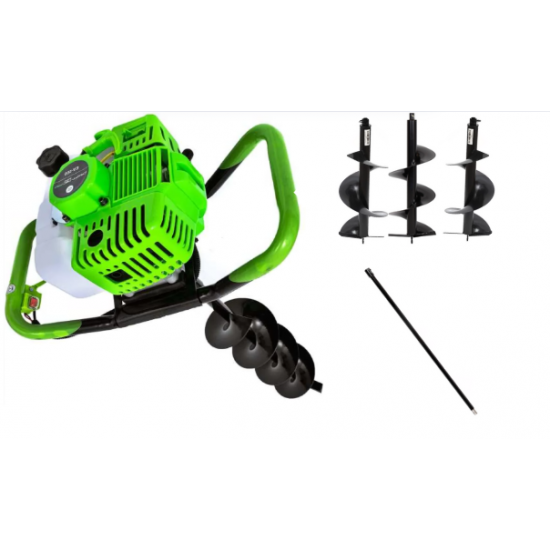 Pachet motoburghiu pamant, Craft-tec 8 Cp, 8000 Rpm, set burghie pamant 100, 150, 200 si 300mm si prelungitor burghiu 100mm