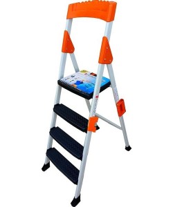 Scara dubla pliabila din aluminiu emailat Harbinger®, plianta, maxim 155 kg, trepte si platforma acoperite cu plastic anti-aderent, 3+1 trepte