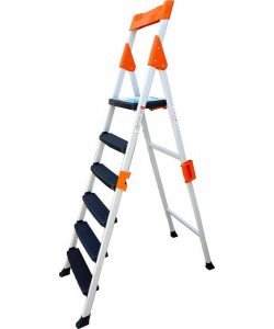 Scara dubla pliabila din aluminiu emailat Harbinger®, plianta, maxim 155 kg, 5+1 trepte