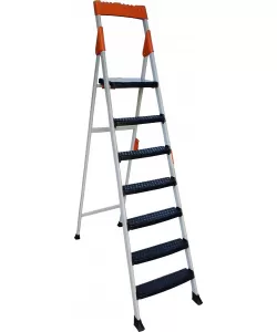 Scara dubla pliabila din aluminiu emailat Harbinger®, Plianta, Maxim 155 kg, Picioare stabile, Maner de inchidere, 6+1 trepte