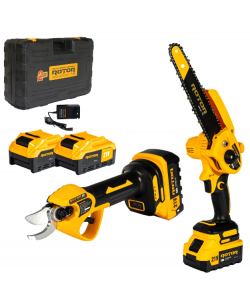 Set mini fierastrau si Foarfeca de gradina cu acumulator, ROTOR, 500 W,600 W 4500 rot/min, 21 V 3 Ah