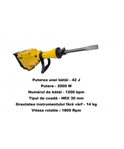 Ciocan rotopercutor demolator , Mustang Profesional , 2000 W , 1200 Bpm , 42 J , 30 mm