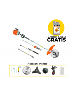 Motocoasa multifunctionala, 5.4CP, 51.2cc + cap drujba, accesoriu gard viu si 4 accesorii