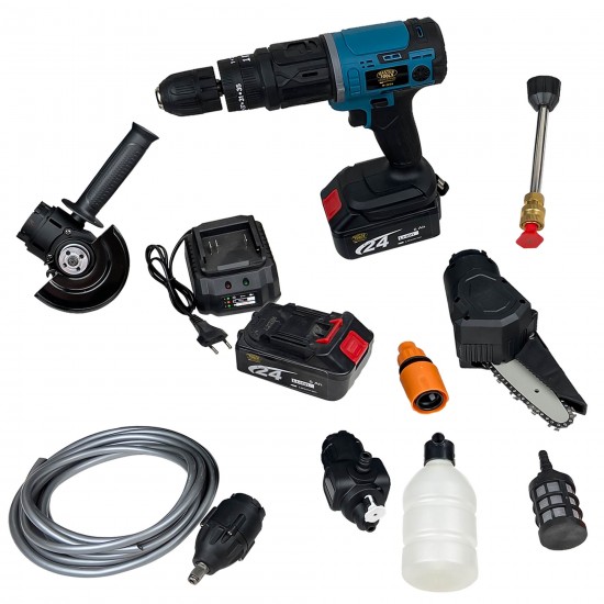 Trusa 6 in 1 Master Tools, cu 2 Acumulatori, 24V, 6Ah, (Mini drujba, Autofiletanta, Pistol Impact, Flex, Rotopercutor, Pistol Vopsit) Trusa 6 in 1 Master Tools, cu 2 Acumulatori, 24V, 6Ah, (Mini drujba, Autofiletanta, Pistol Impact, Flex, Rotopercutor, Pistol Vopsit)