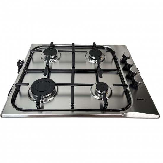 Plita incorporabila inox Zilan ZLN-0027, Gaz gpl sau natural, Aprindere electrica, 4 arzatoare, 60x50 cm