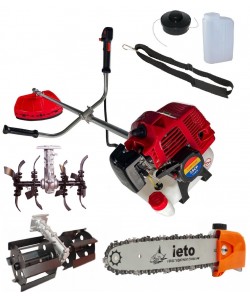 Motocoasa pe benzina TOMS 7.5 CP 12.000 rpm + Cultivator, Prasitoare si Cap drujba