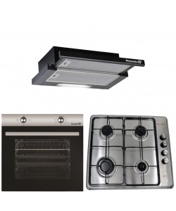Pachet Cuptor incorporabil Hausberg HB-8051IN, Electric, Putere 2000 W, 76 l, Plita HB-580IN, aprindere electrica, gaz, 4 arzatoare,, Hota telescopica HB-1285NG, absorbtie 420 m3/h, 2 motoare, 60 cm, Negru-Inox