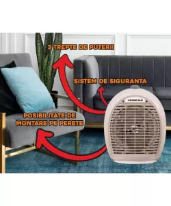 Aeroterma Hausberg HB-8504BJ, 2000 W, 3 trepte de putere, sistem de siguranta, Bej Aeroterma Hausberg HB-8504BJ, 2000 W, 3 trepte de putere, sistem de siguranta, Bej